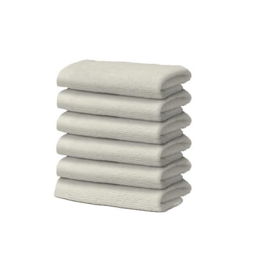 Set of 6 Face Towels in 100% Cotton – 30 x 30 cm – Extra Absorbent and Quick Drying – for Bathroom, Spa and Gym – Cream – Orlando Model