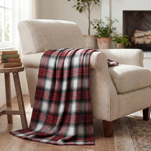 Horaldaily Red Grey Plaid Decorative Throw Blanket 50x60 - Rustic Farmhouse Soft Lightweight Non-shedding Plaid Throw Blanket for Couch Sofa Bed Decoration, Ideal Gift for Kids Adults