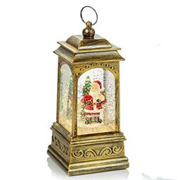 Premier Christmas Glitter Gold Water Spinner 'LED Lantern' Decoration - Santa Scene Design
