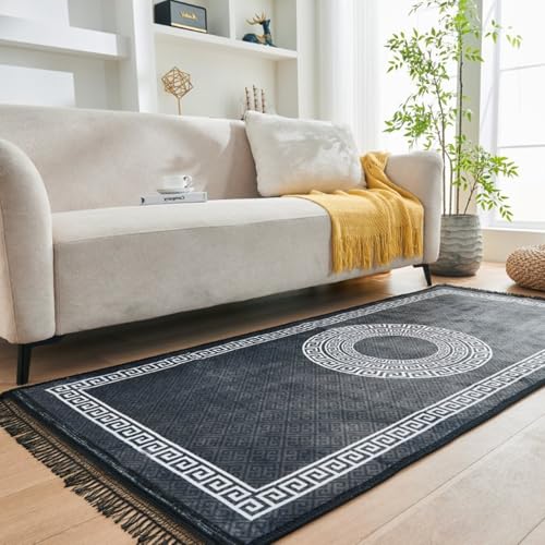 GC GAVENO CAVAILIA Greek Living Room Rugs Large 160X230 Cm - Polyester Runner Rugs For Hallway Indoor Bedroom, Office - Machine Washable Area Rug Super Soft Fluffy Rug Floor Carpet Mat, Charcoal