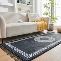 GC GAVENO CAVAILIA Greek Living Room Rugs Large 160X230 Cm - Polyester Runner Rugs For Hallway Indoor Bedroom, Office - Machine Washable Area Rug Super Soft Fluffy Rug Floor Carpet Mat, Charcoal