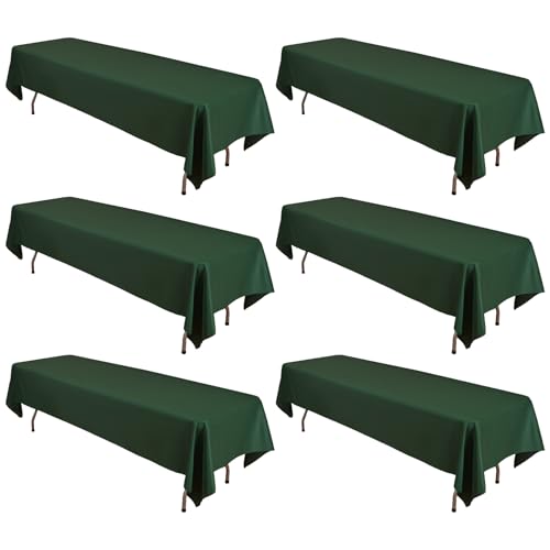 6 Pack Hunter Green Tablecloth for Rectangle Tables,60 x 126 Inch Polyester Tablecloth for 8 Ft Tables,Stain and Wrinkle Resistant Washable Fabric Table Cover for Wedding,Buffet Party