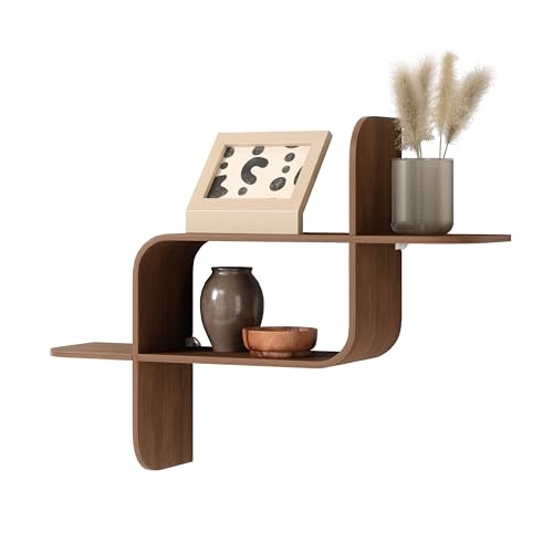 Umbra Montage Floating Wall Shelf Display Case, Made of Natural Bent Wood, Light Walnut