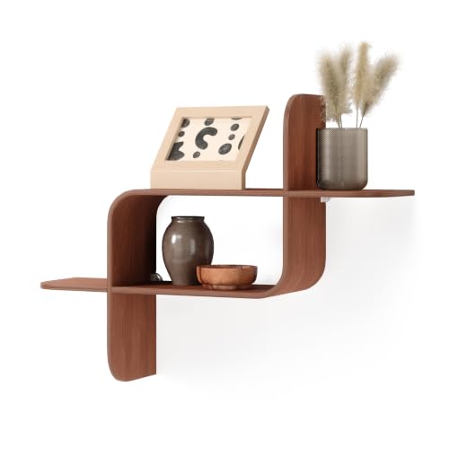 Umbra Montage Floating Wall Shelf, Wood Wall Mount Display Case, Walnut - Rubberwood construction, mounts horizontally or vertically, holds up to 15 lbs, use in any room, renewable source