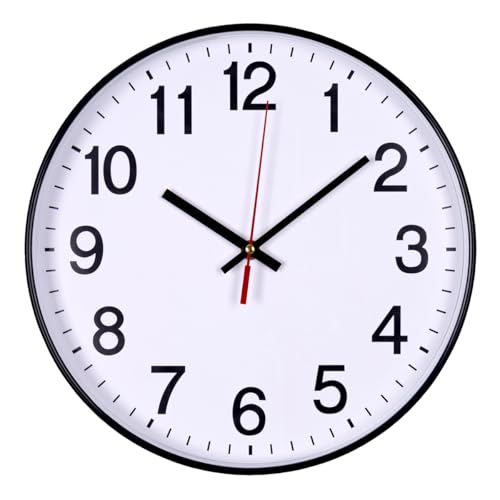 OFFICER PRODUCTS Wall Clock Plastic / 30 cm Black/Arabic Numerals Wall Clock/Quartz Silent Wall Clocks for School Office Living Room Kitchen Analogue Modern Round Decorative