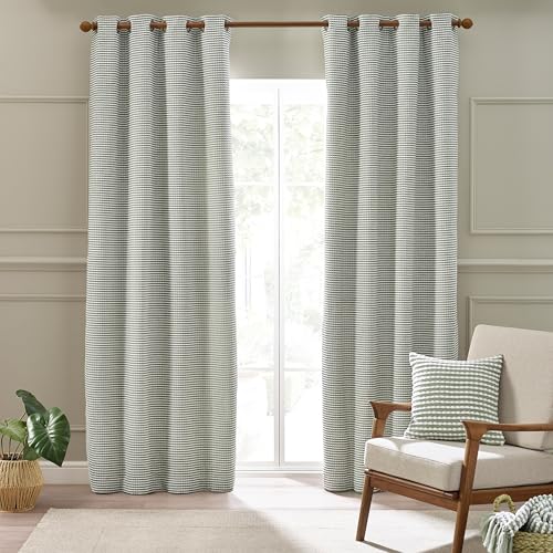 Catherine Lansfield Stab Stitch 46x72 Inch Lined Eyelet Curtains Two Panels Sage Green