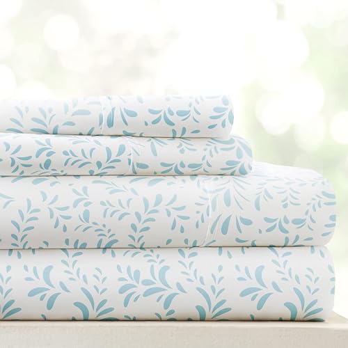 "Linen Market 4 Piece King Bedding Sheet Set (Light Blue Vines) - Sleep Better Than Ever with These Ultra-Soft & Cooling Bed Sheets for Your King Size Bed - Deep Pocket Fits 16"" Mattress"