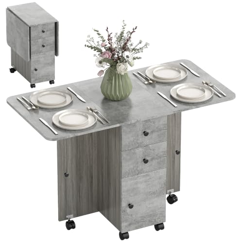 HOMCOM 60-120 cm Folding Dining Table for 4-6 on Wheels, Grey Marble Effect