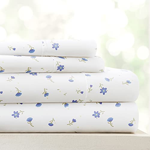 "Linen Market Double-Brushed Patterned Microfiber Twin Sheet Set 3 Piece – Oeko-TEX Certified Ultra Soft & Wrinkle-Free - 16"" Deep Pocket Sheets - Easy Care Twin Size - Soft Floral Light Blue"