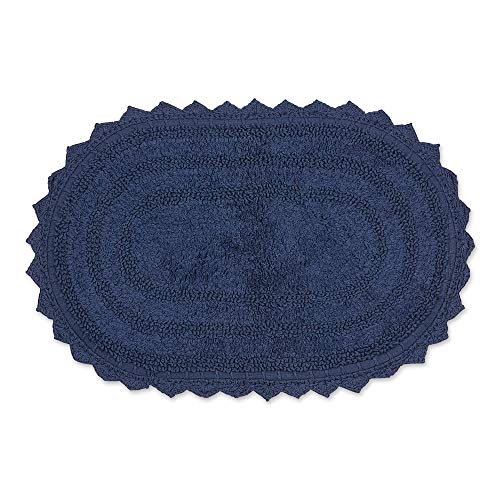 DII Crochet Collection Reversible Bath Mat, Small Oval, 17x24, French Blue