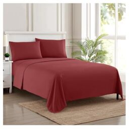 Sweet Home Collection Luxury Bedding Set with Flat, Fitted Sheet, 2 Pillow Cases, Microfiber, Burgundy, Full