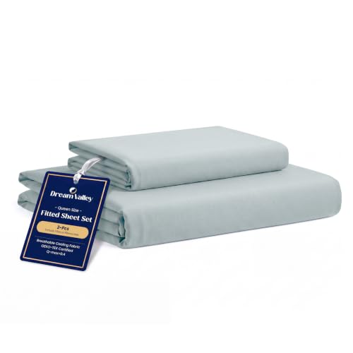 "Dream Valley?? Twin Sheets Set, Cooling Fitted Sheet with 1 Pillowcase-2 PCS with No Flat Sheet,Q-Max > 0.4 Aerocool, Cooling for Night Sweats, Hot Sleepers,deep Pocket up to 15"",Cool Grey"