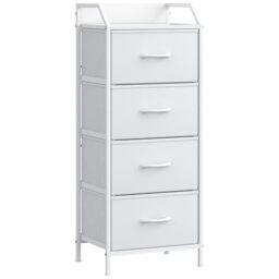 Feonase 4-Drawer Chest of Drawers with Metal Frame & Top Back Panel – Modern Fabric Storage Cabinet for Bedroom, Living Room, Small Spaces (43x30x97cm, White)