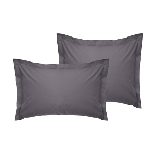 Premium Oxford Pillowcase Set (2 Pieces), Dark Grey, 80 x 80 + 5 cm, 100% Cotton Ranforce, 155 Thread Count - Envelope Closure, Machine Washable at 30°C