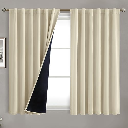 BGment Beige Short Full Blackout Curtains with Thermal Insulation Liner, 52 x 45 Inch, 2 Panels