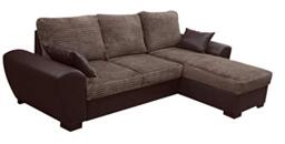Sofas and More TOMMY CORNER SOFA BED BROWN JUMBO CORD FABRIC LEATHER WITH STORAGE