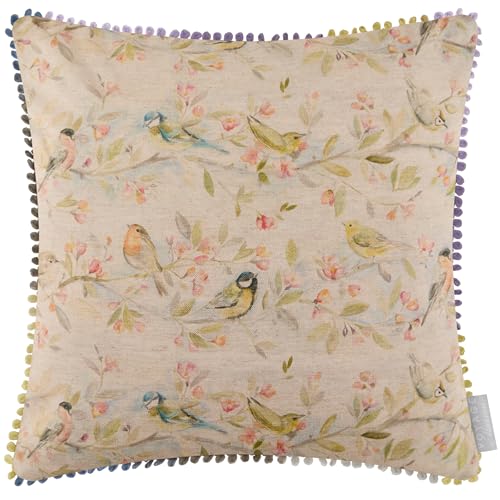 Voyage Maison Tweet Cushion Cover (Multicolour - 50x50cm) - Hand Painted Garden Birds Linen Blend British Countryside Case