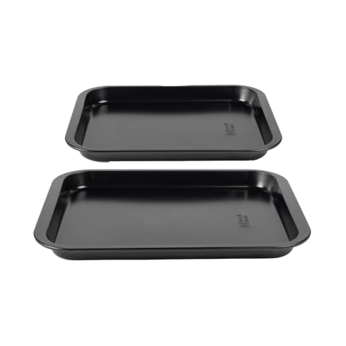 Russell Hobbs Everyday Baking Tray Set, 2 Pack 31/35 Cm Oven Sheets, Black - Carbon Steel Construction, ILAG Non-Stick Coating, Dishwasher Safe, Made In UK, Black Finish