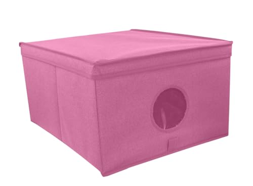 Ordinett Blossom Storage Box L - Pink - 50 x 40 x 25 cm - Foldable - With Transparent Porthole
