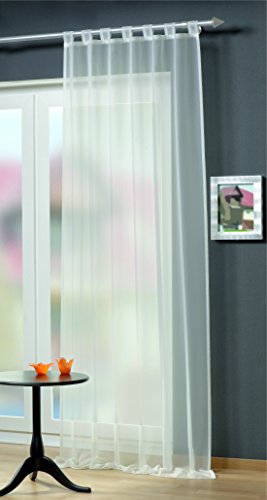 Home Fashion Tab-Top Curtain Plain Voile Polyester White 245 x 140 cm