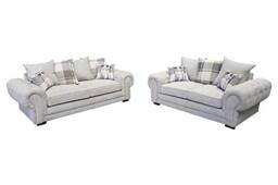 Sofas and More Fabric Sofa 2 Seater Light Grey Velour Dorado Scatter Back Cushions Large Seats
