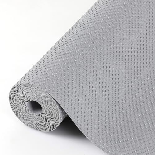 Drawer Liners, Hersvin 30.5cmx610cm Kitchen Shelf Liner EVA Non-Slip Non-Adhesive Waterproof Washable Cupboard Cabinet Liner Refridge Locker Mats Sink Protector for Home Office (Light Gray/Dot)