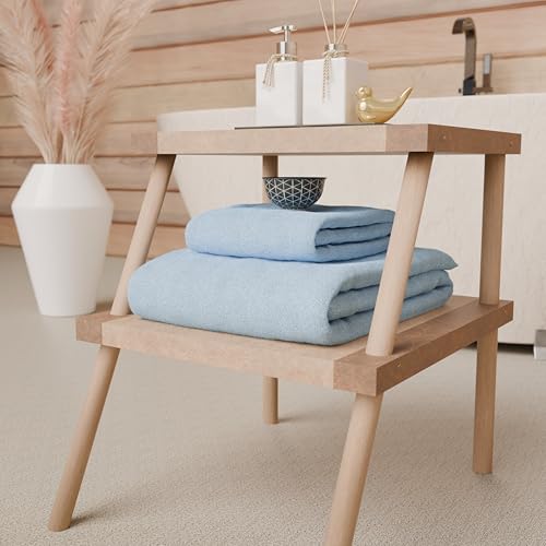 PETTI Artigiani Italiani - 100% Cotton Terry Bath Towels, 1+1 Towel Set, 2 Pieces 1 Face Towel and 1 Hand Towel, Light Blue Towels
