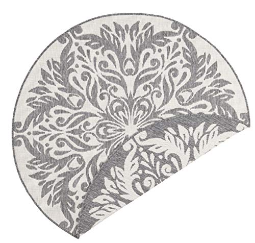 NORTHRUGS Madrid Indoor and Outdoor Rug Round Diameter 140 cm – Reversible Rug Weatherproof Modern Graphic Design Runner for Balcony Patio Garden Conservatory Living Room Rug Waterproof in Grey Cream