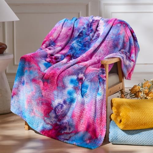 "NEWCOSPLAY Super Soft Throw Blanket Premium Silky Flannel Fleece Leaves Pattern Lightweight Blanket All Season Use (888-Deep Purple Rainbow, Throw(50""x60""))"
