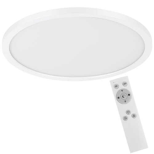 EGLO LED ceiling lamp Campaspero, dimmable light fitting with remote control, round flush mount kitchen, office and hallway lighting made of white plastic, warm-cool white, Ø 12”