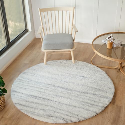 Livabliss Kupang Shaggy Rug - Modern Berber Rug Living Room 160x160 cm, Soft Shaggy Rugs for Bedroom - Neutral Boho Fluffy Rug, Easy Care Plush Thick Pile - Round Rug, Cream Rug