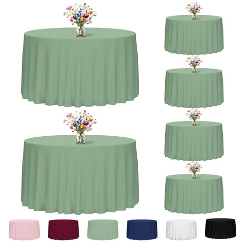Fixwal 6 Pack 120 Inch Tablecloths Round Sage Green Table Cover - Polyester Fabric, Durable And Reusable, Machine Washable And Ironable, Ideal For Wedding, Baby Shower And Boho Party