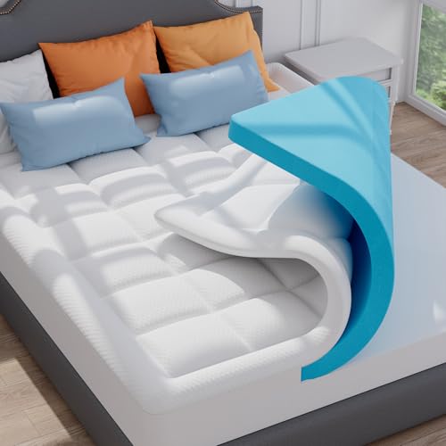 ELEMUSE Dual-layer Memory Foam Mattress Topper with Bamboo Pillow Top Cover for Back Pain Relief, with OEKO-TEX & CertiPUR-US (Double 135x190cm,7cm)