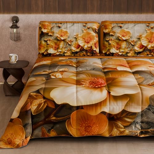 PETTI Artigiani Italiani - Winter Quilt, Winter Duvet, Double Sided Single Quilt Solid Colour and Digital Floral Print 06 17, 100% Microfibre, Made in Italy
