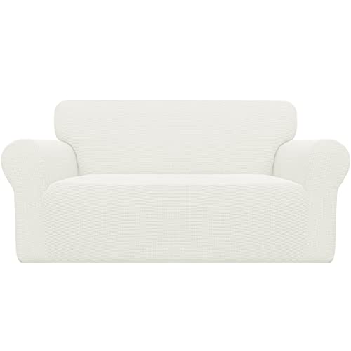 Easy-Going Stretch Oversized Loveseat Slipcover 1-Piece Sofa Cover Furniture Protector Couch Soft with Elastic Bottom for Kids Polyester Spandex Jacquard Fabric Small Checks Cream