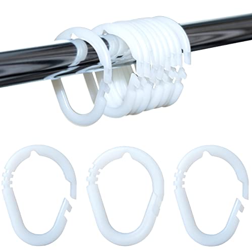 IPEA Shower Curtain Rings with Openable Hook - 24 Pieces - Made in Italy - Super Strong Plastic Sliding Hooks for Bathroom Curtain Rod - White Colour - Inner Width 45 x 35 mm