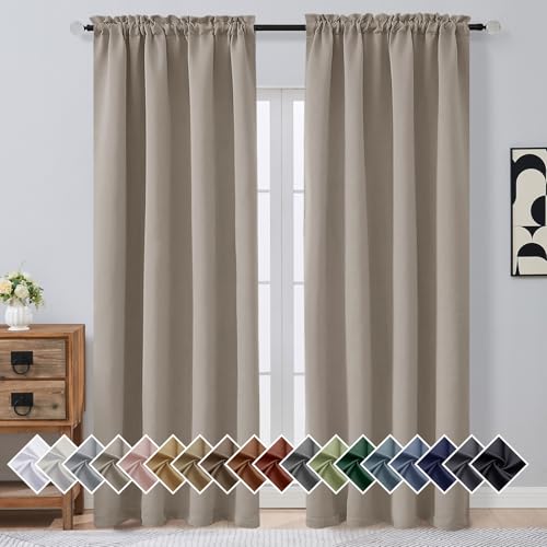 OVZME Stone Blackout Curtains for Bedroom 90 Inch Length 2 Panels, Room Darkening Soft Fabric Curtain Panels for Living Room, Modern Window Treatments Dual Rod Pocket Design, 2x50Wx90L Inches