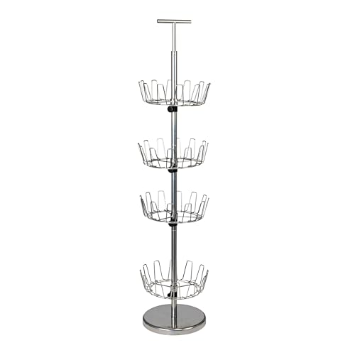 Household Essentials - 4 Tier Swivel Tree, Sturdy Steel with Stabilized Base, Holds 24 Pairs of Shoes, Ideal for Most Styles, Chrome Plated Finish