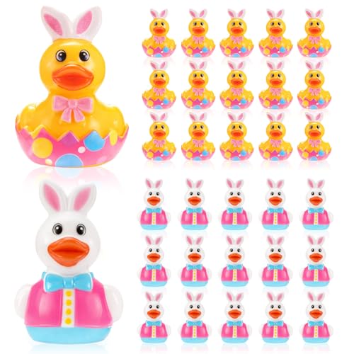 Vicenpal 50 Pcs Easter Mini Duck Figurine Resin Rabbit Easter Gifts Decor for Home Desktop Micro Landscape Vase Cake Birthday Party Decor, Etc