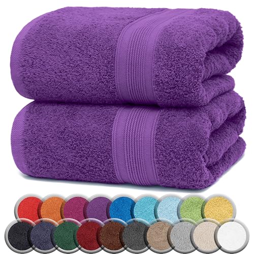 NatureMark Pack of 2 Sauna Towels/Bath Towels - Premium Quality 80 x 200 cm - Sauna Towel 100% Cotton - Colour: Purple