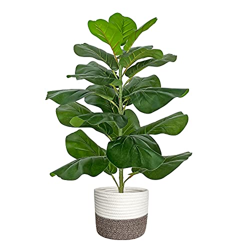 "BESAMENATURE Artificial Fiddle Leaf Fig Tree/Faux Ficus Lyrata for Home Office Decoration, 30.5"" Tall, with Cotton Rope Basket"