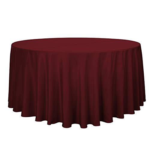 sancua Round Tablecloth, 108 Inch, Burgundy - Water Resistant Spill Proof, Washable Polyester Cloth, Decorative Fabric Cover, For Dining, Buffet Parties and Camping