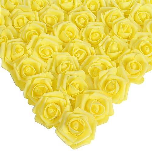 INSUNSIX Foam Roses,200Pcs Rose Flower Heads 1.97in Foam Flowers Artificial Rose Flower Heads for Crafts DIY Wedding Centerpieces Arrangements Home Decorations(Yellow)