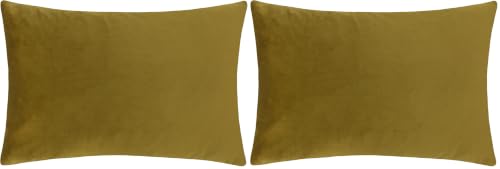 furn. Contra Cushion Cover, Velvet Oblong Design, Polyester, Linen, Olive (Pack of 2)