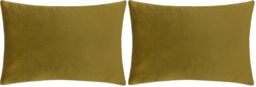 furn. Contra Cushion Cover, Velvet Oblong Design, Polyester, Linen, Olive (Pack of 2)