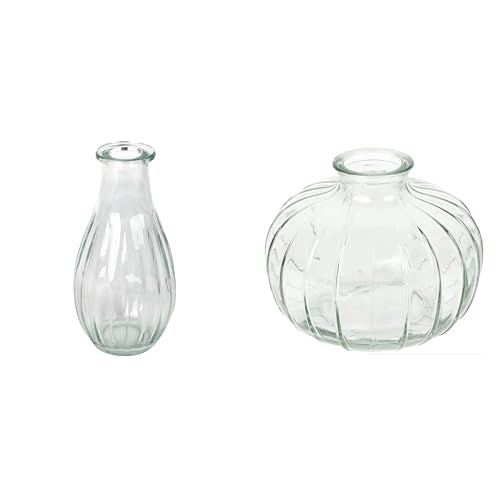 Clear Glass Bud Vase 14cm & Clear Glass Round Vase 8cm Flower Bundle