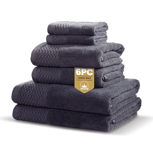 Rapport Home Eden Weave 6-Piece Towel Bale – Luxurious 100% Cotton Set - 500GSM Soft Absorbent Towels, Quick-Dry Comfort & Elegant Bathroom Style - Bale Steel Grey