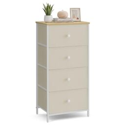SONGMICS Chest of Drawers Bedroom, Drawer Storage Unit, Dresser with 4 Fabric Drawers, Metal Frame, Tall and Slim, for Closet, Camel Yellow and Cream White BELLAH Collection LTS314WD01