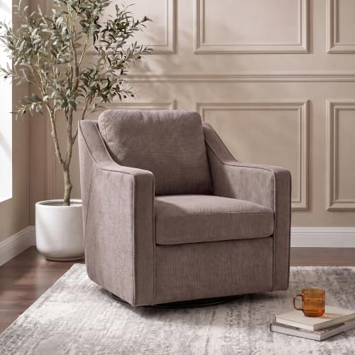 Swivel Armchair for Living Room, 360° Rotating Living Room Chair, Linen Fabric Accent Chair with Removable Seat Cushion & Pillow, High Density Foam Upholstered Lounge Chair for Bedroom, Leisure Area