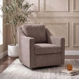 Swivel Armchair for Living Room, 360° Rotating Living Room Chair, Linen Fabric Accent Chair with Removable Seat Cushion & Pillow, High Density Foam Upholstered Lounge Chair for Bedroom, Leisure Area